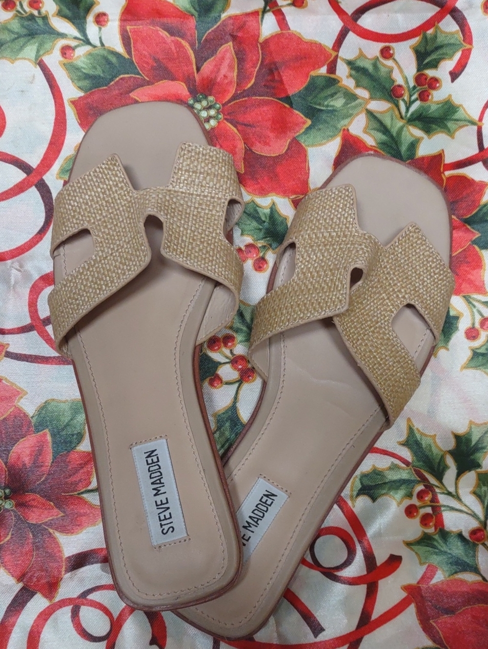 Steve Madden Neutral Beige Woven Slide Sandals